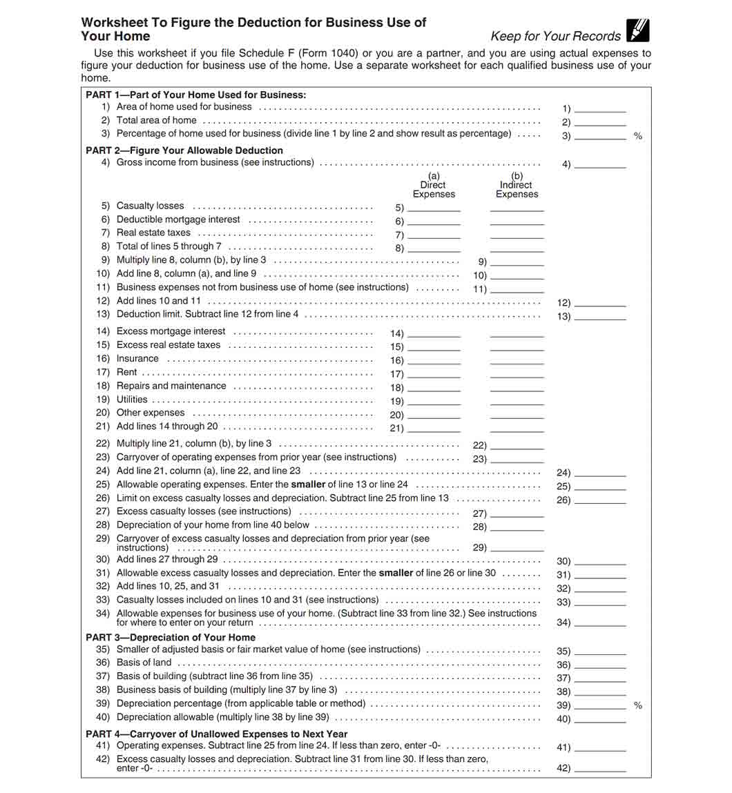 Home Office Deduction Worksheet Excel Printable Word Searches