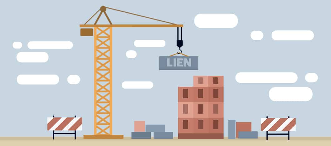 A crane lowers a cinder block labeled “Lien” to a building under construction.